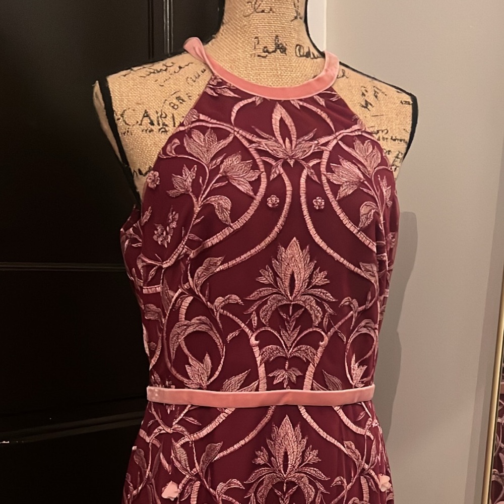 MARCHESSA NOTTE - Feather and 3D Flower Halter Dress